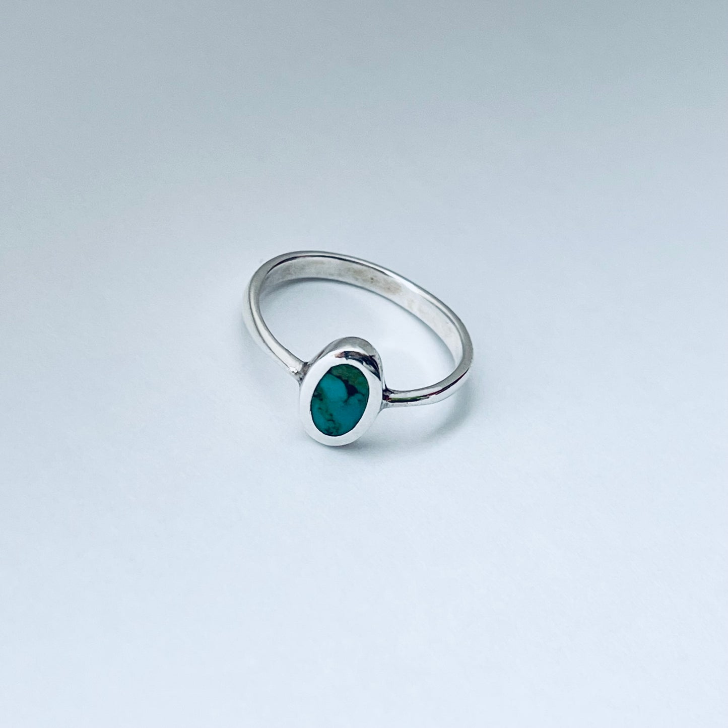 Sterling Silver Small Simple Oval Genuine Turquoise Ring, Minimalist Silver Stone Rings