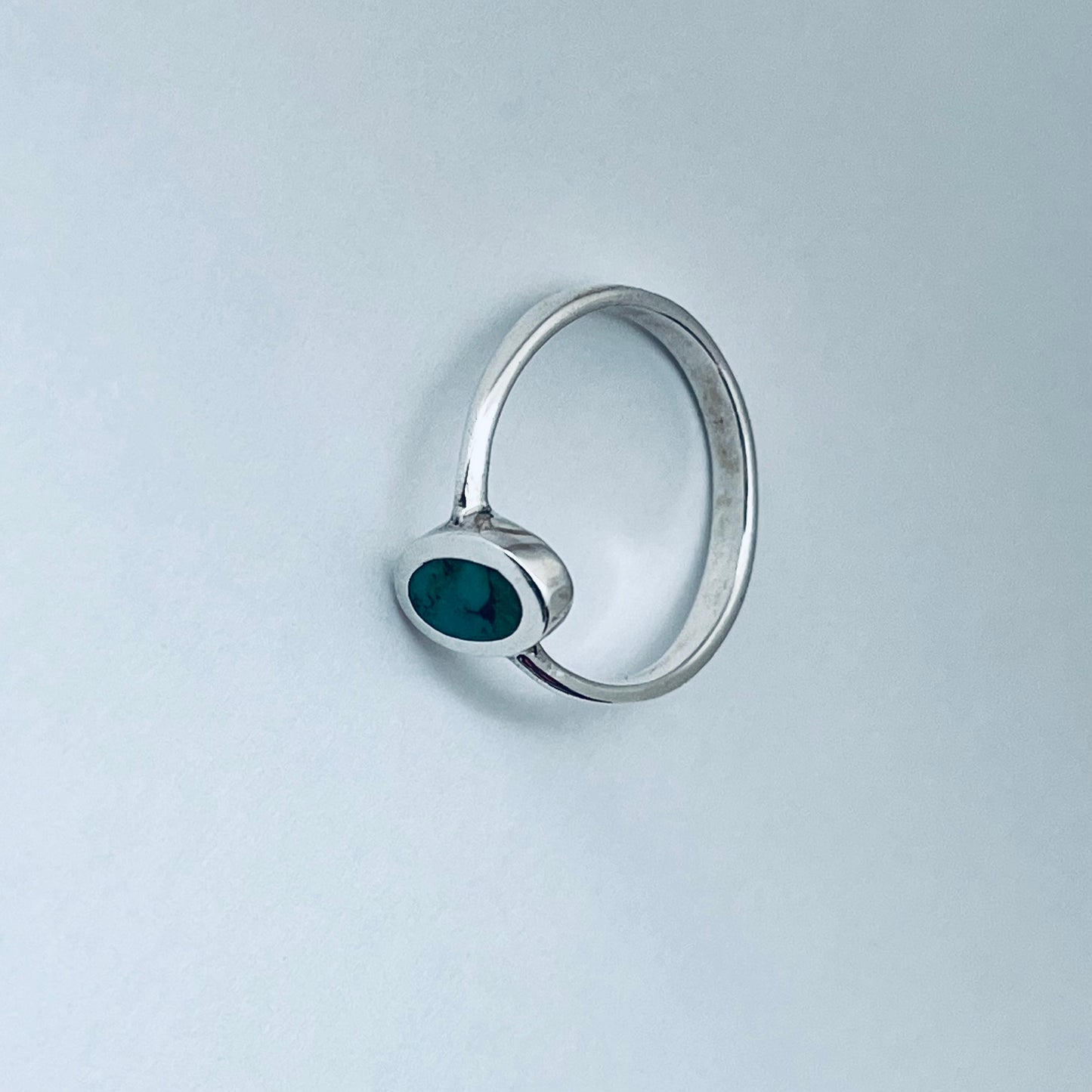 Sterling Silver Small Simple Oval Genuine Turquoise Ring, Minimalist Silver Stone Rings