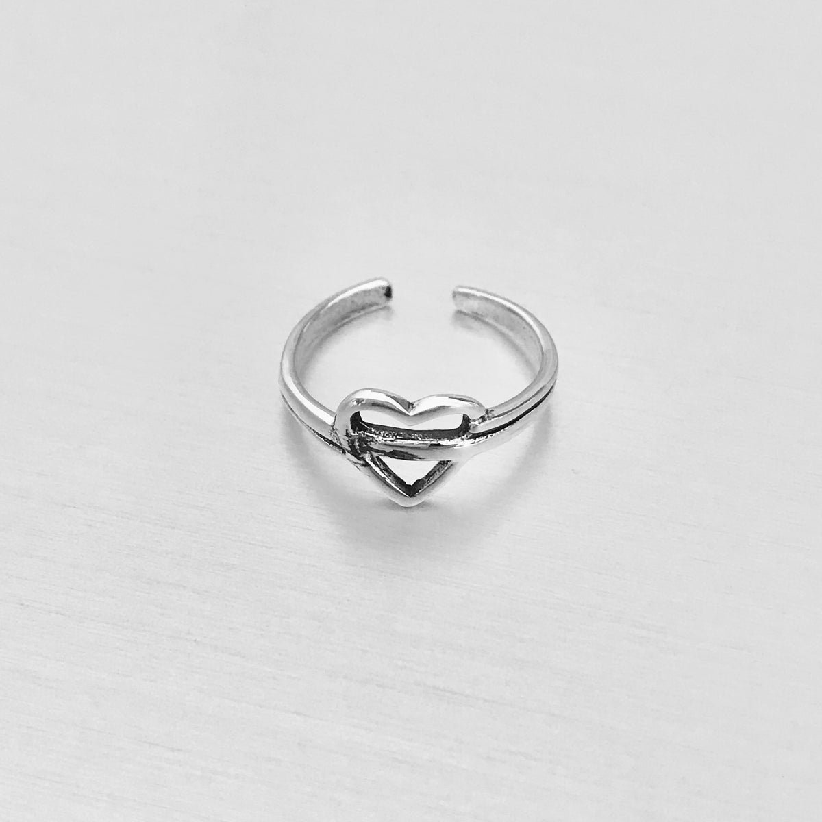925 Sterling Silver Line Through Heart Toe Ring | Dainty Eternity Love Silver Rings