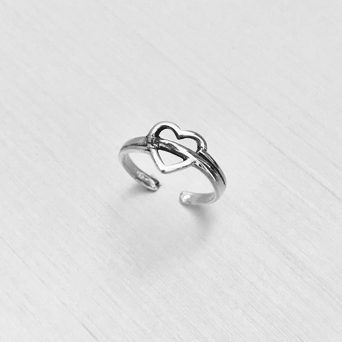 925 Sterling Silver Line Through Heart Toe Ring | Dainty Eternity Love Silver Rings