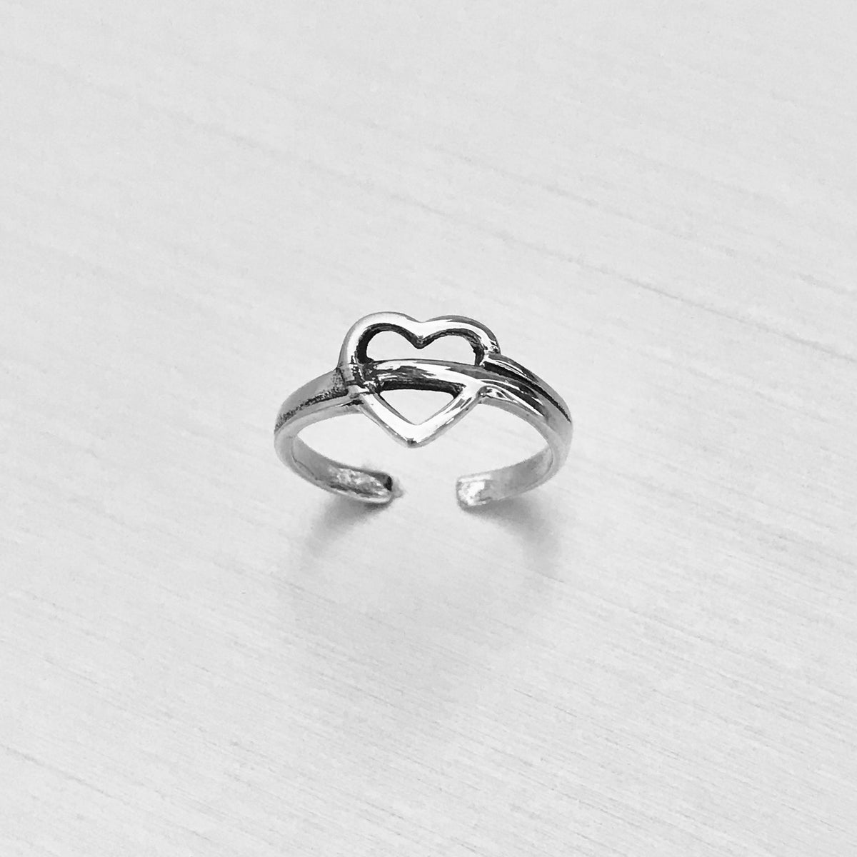 925 Sterling Silver Line Through Heart Toe Ring | Dainty Eternity Love Silver Rings