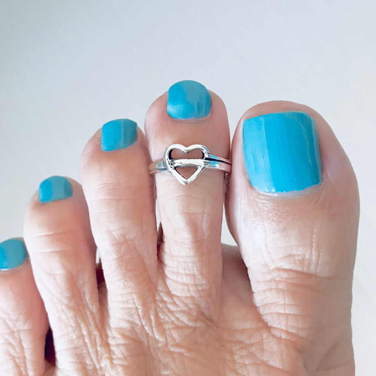 925 Sterling Silver Line Through Heart Toe Ring | Dainty Eternity Love Silver Rings