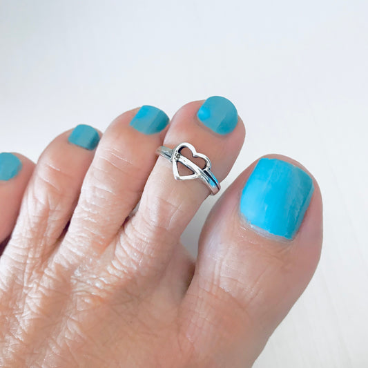 925 Sterling Silver Line Through Heart Toe Ring | Dainty Eternity Love Silver Rings