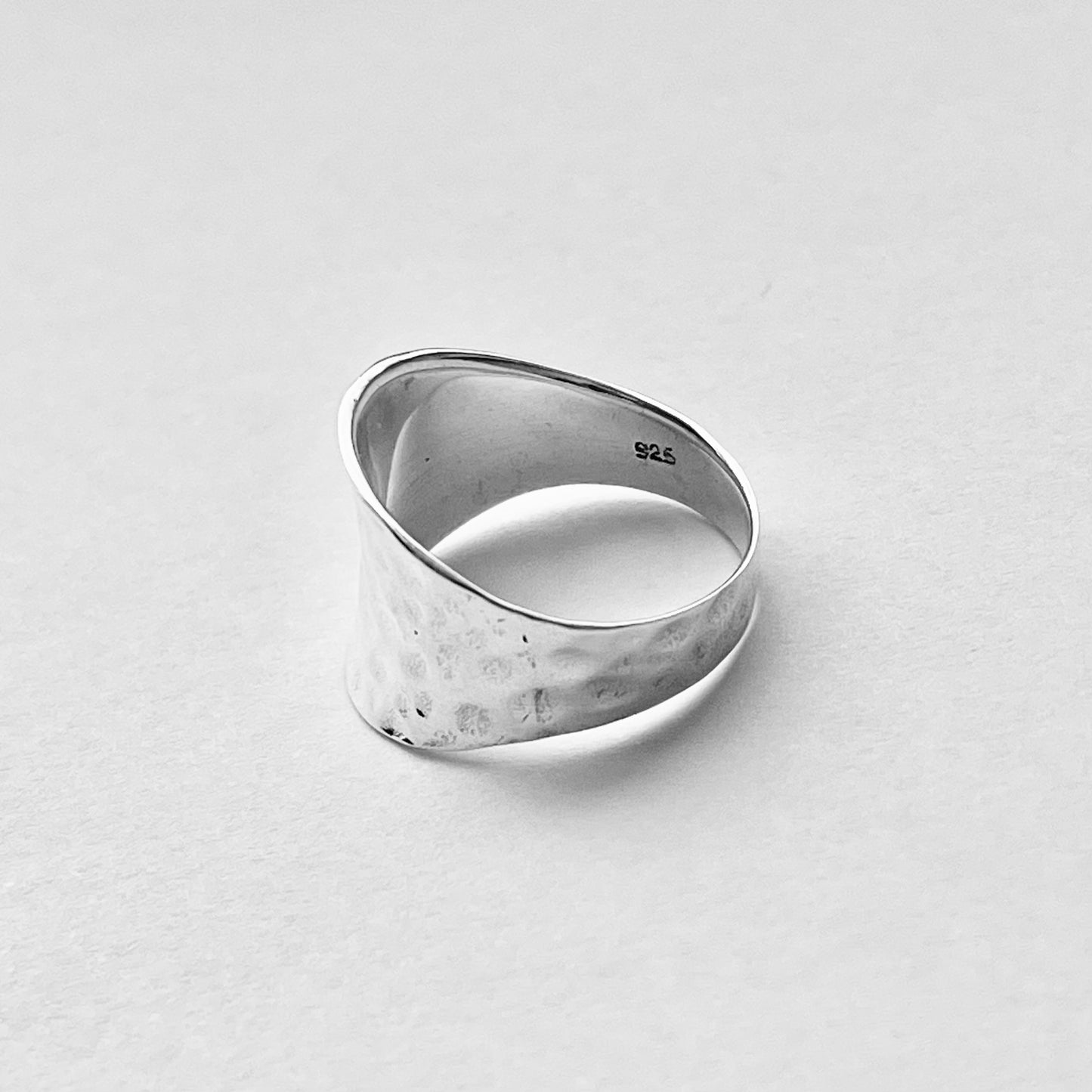 Sterling Silver Thin Hammered Concave Ring, Boho Statement Silver Ring