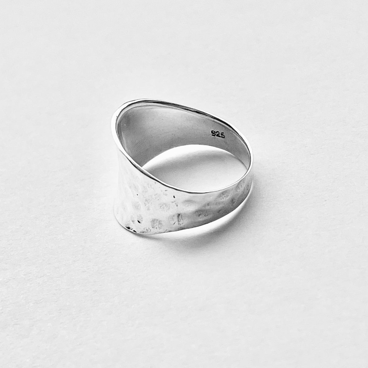 925 Sterling Silver Thin Hammered Concave Ring | Statement Boho Wide Silver Rings