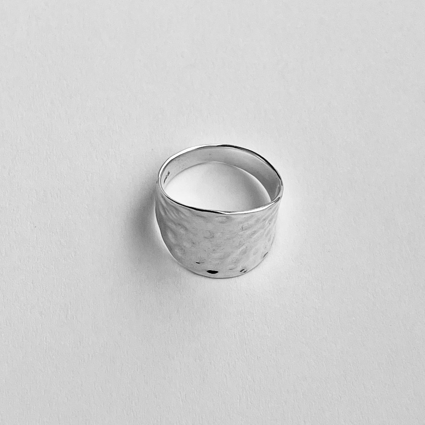 Sterling Silver Thin Hammered Concave Ring, Boho Statement Silver Ring