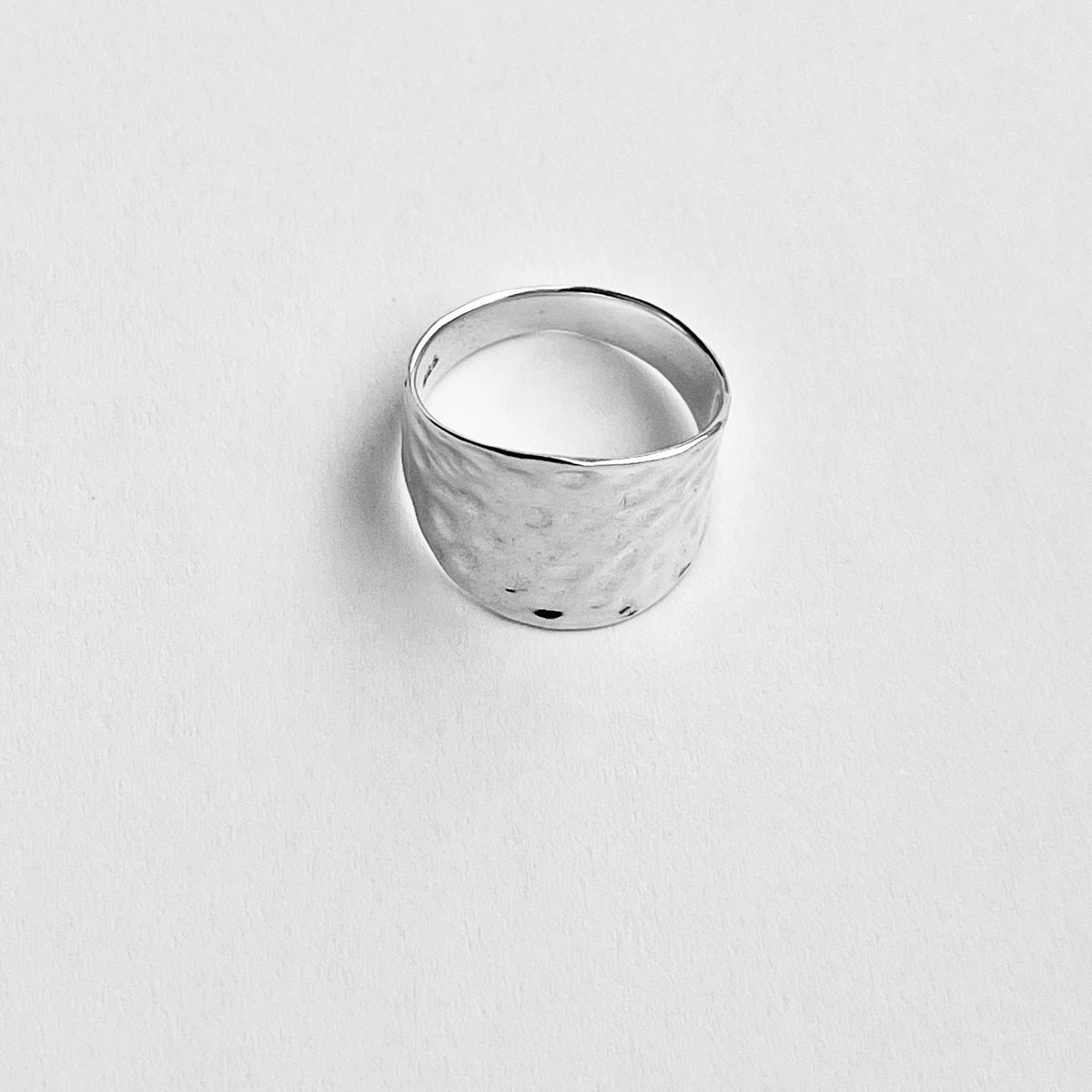 925 Sterling Silver Thin Hammered Concave Ring | Statement Boho Wide Silver Rings