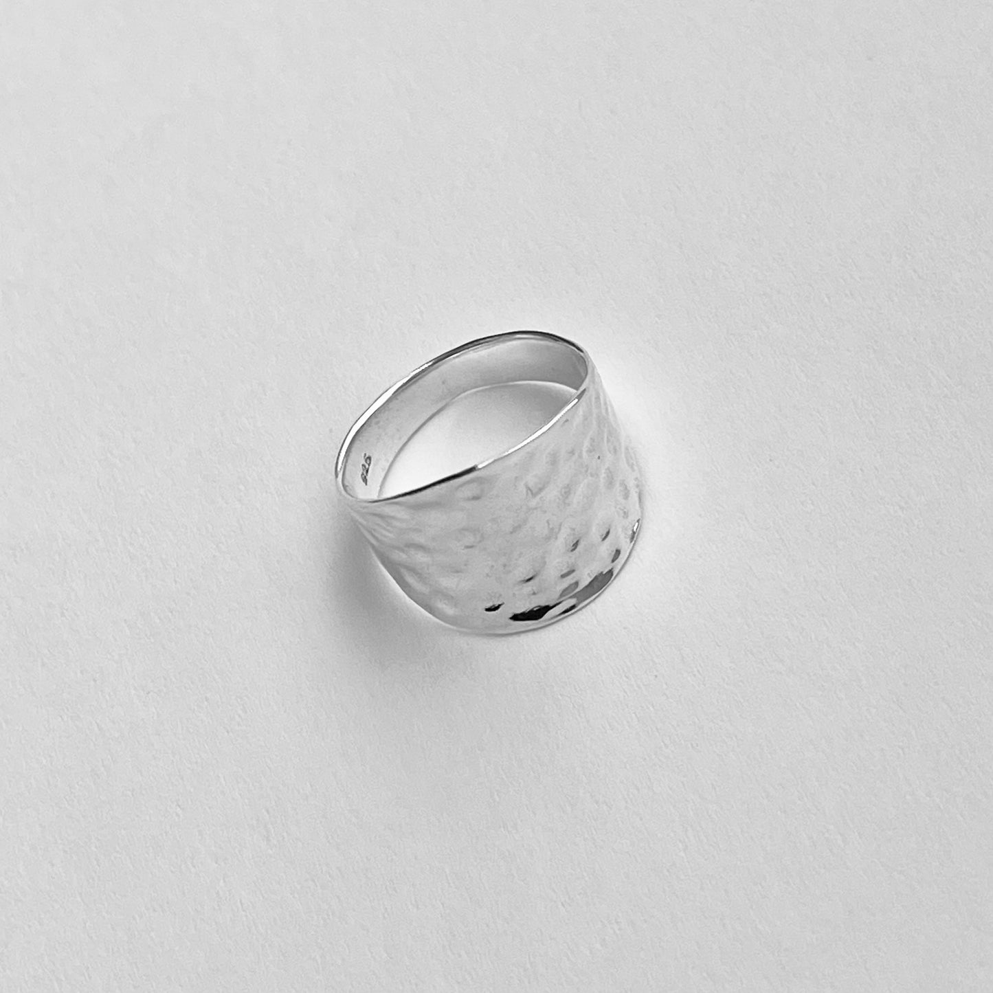 Sterling Silver Thin Hammered Concave Ring, Boho Statement Silver Ring