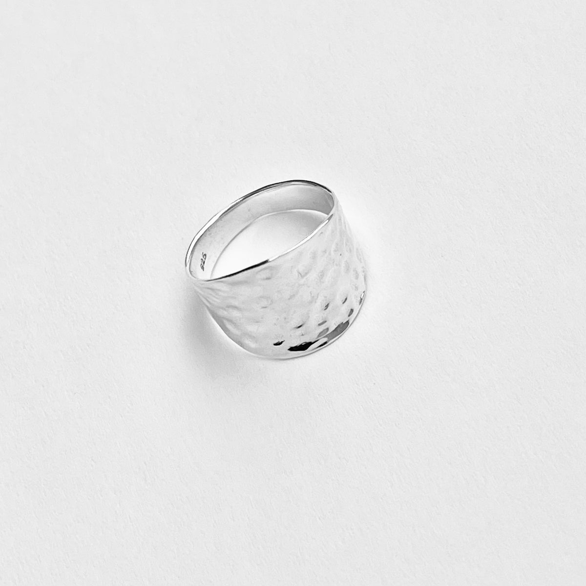 925 Sterling Silver Thin Hammered Concave Ring | Statement Boho Wide Silver Rings