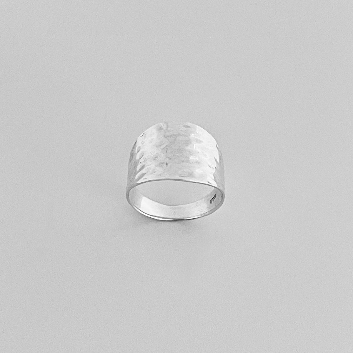 925 Sterling Silver Thin Hammered Concave Ring | Statement Boho Wide Silver Rings