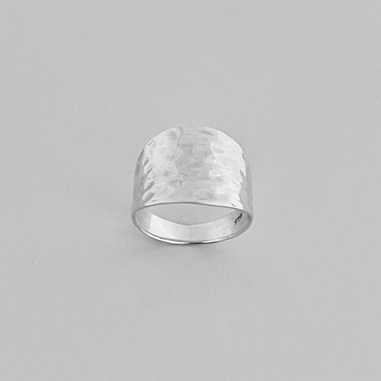 Sterling Silver Thin Hammered Concave Ring, Boho Statement Silver Ring