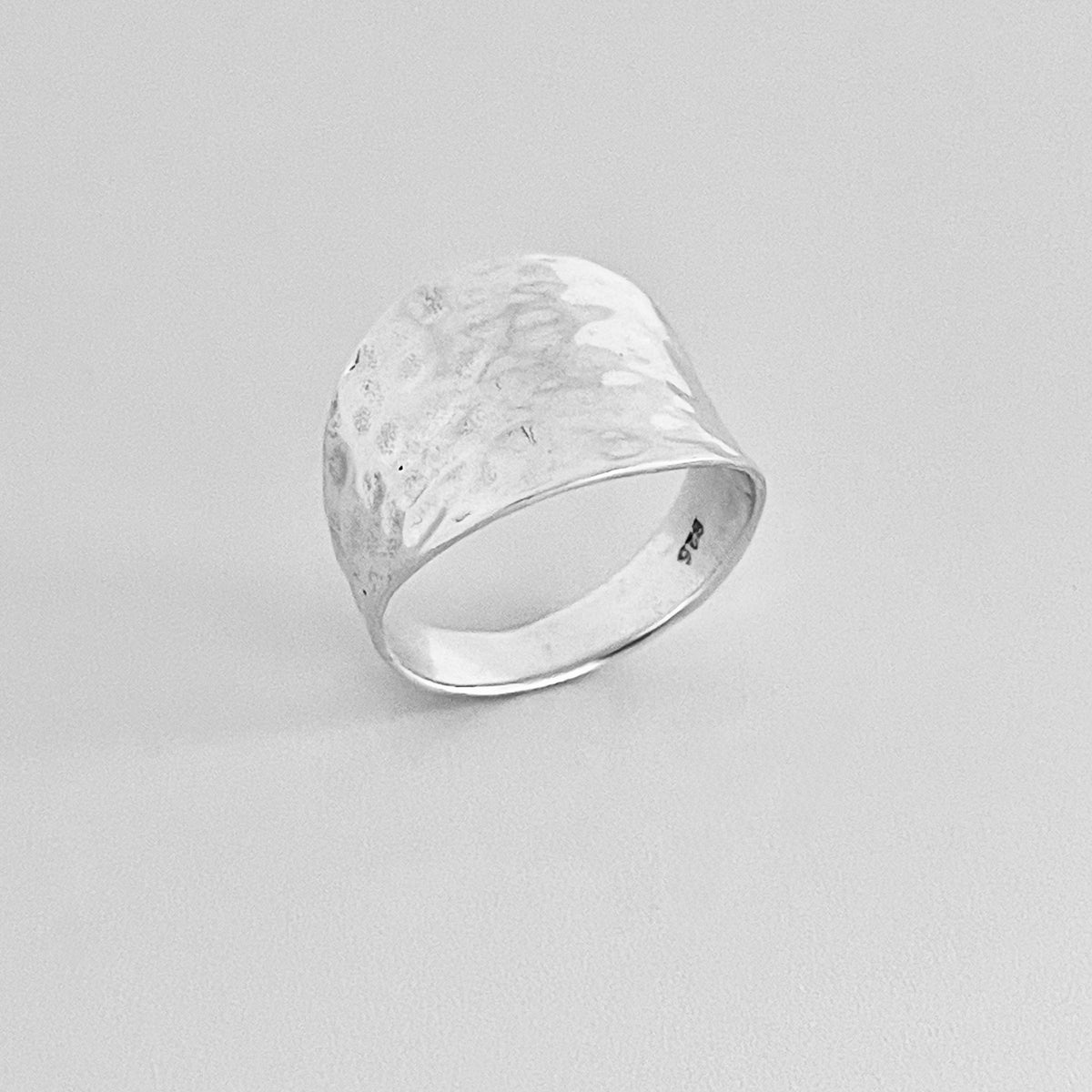 925 Sterling Silver Thin Hammered Concave Ring | Statement Boho Wide Silver Rings