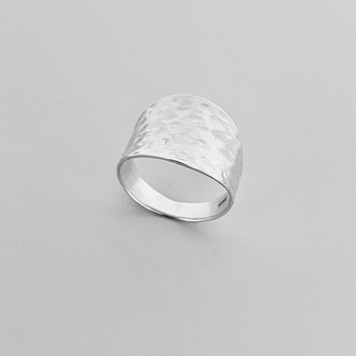 925 Sterling Silver Thin Hammered Concave Ring | Statement Boho Wide Silver Rings