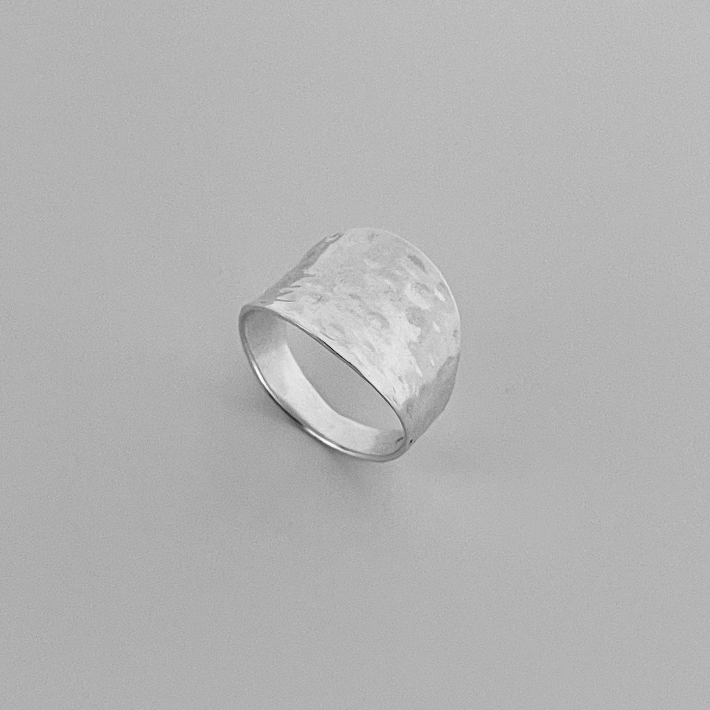 Sterling Silver Thin Hammered Concave Ring, Boho Statement Silver Ring