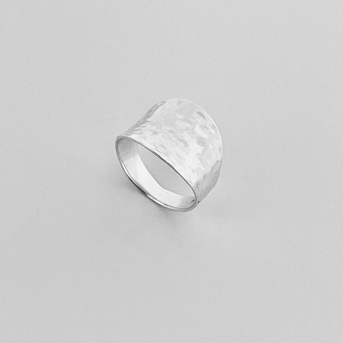 925 Sterling Silver Thin Hammered Concave Ring | Statement Boho Wide Silver Rings