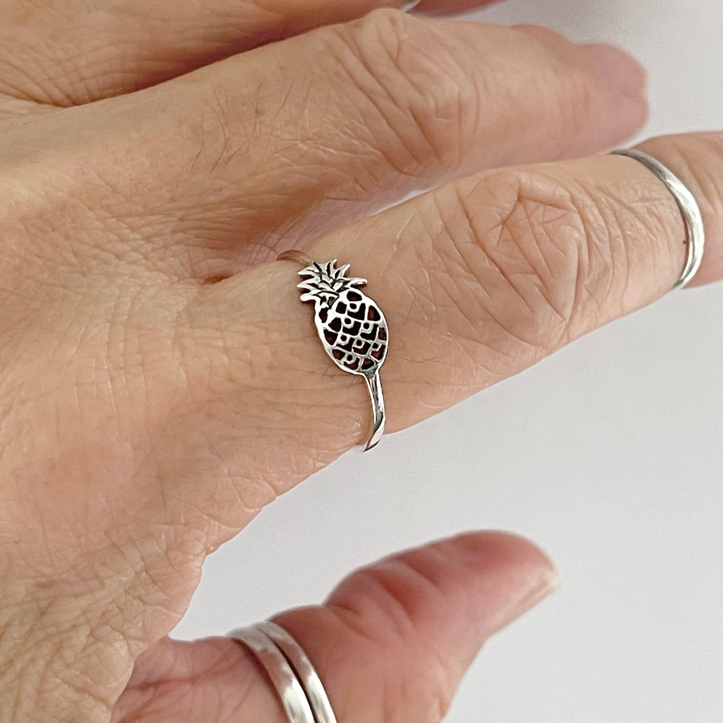 Sterling Silver Dainty Sideway Pineapple Ring, Delicate Silver Rings, Fruit Ring,Tree Ring