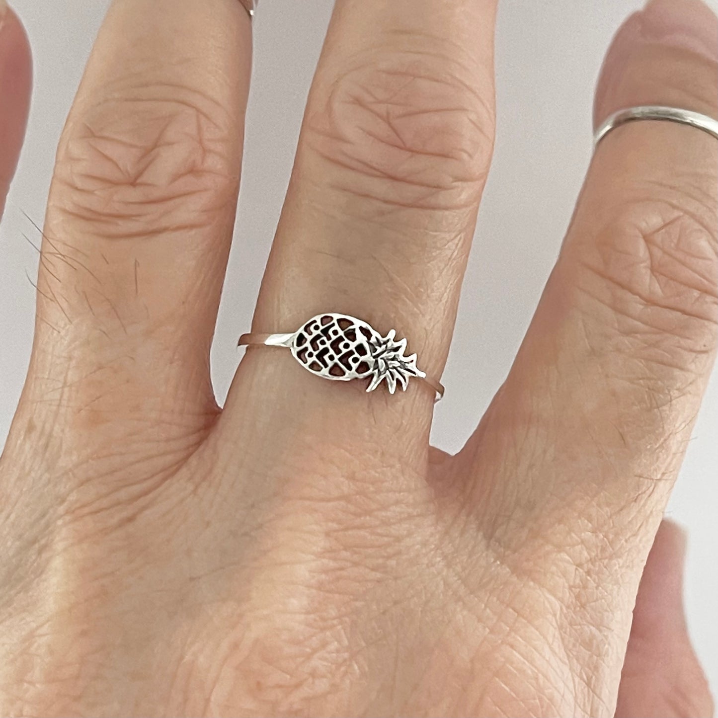 Sterling Silver Dainty Sideway Pineapple Ring, Delicate Silver Rings, Fruit Ring,Tree Ring