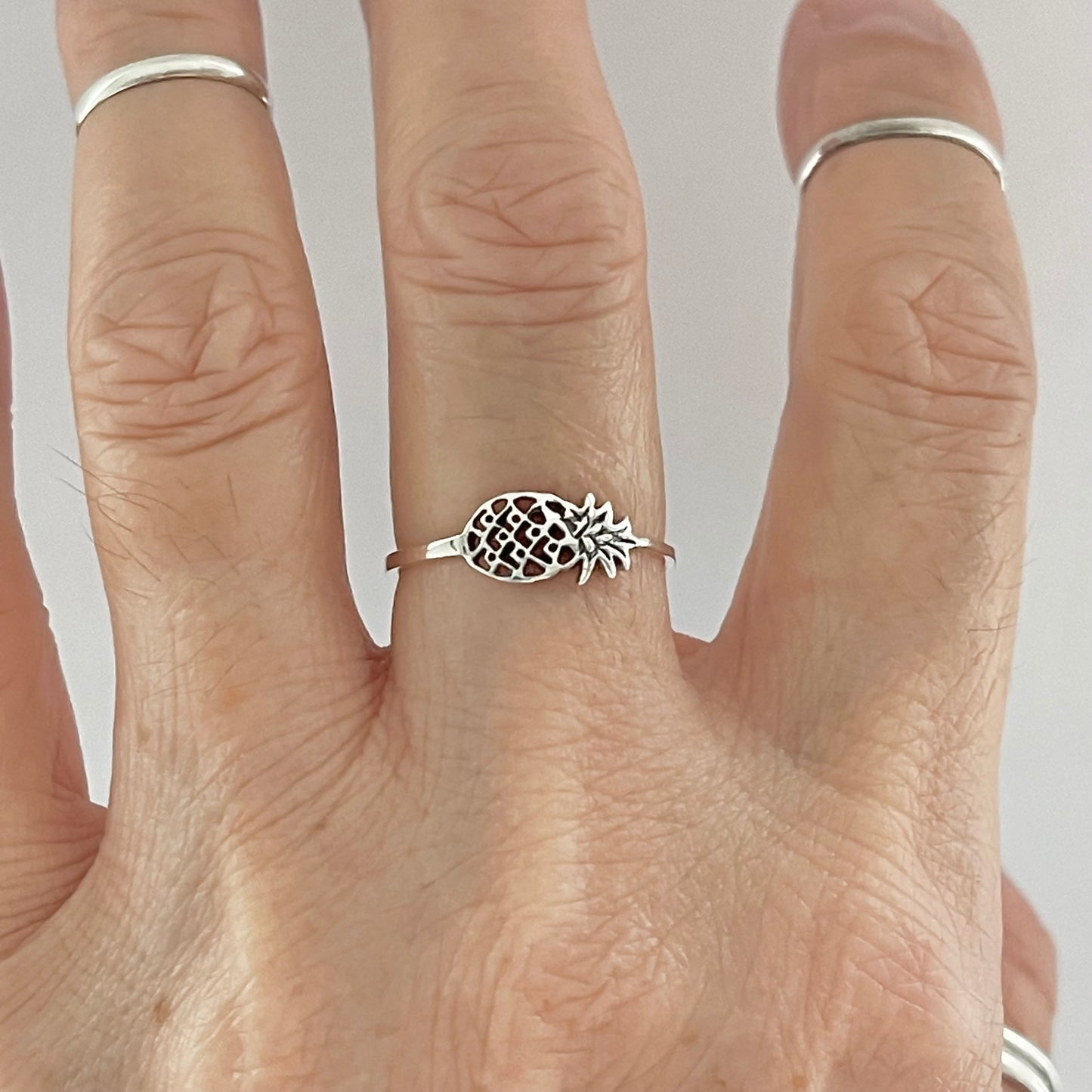 Sterling Silver Dainty Sideway Pineapple Ring, Delicate Silver Rings, Fruit Ring,Tree Ring