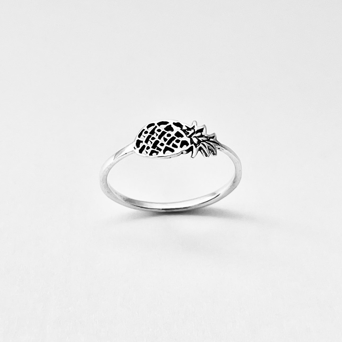 925 Sterling Silver Dainty Sideways Pineapple Ring | Delicate Tropical Fruit Tree Rings