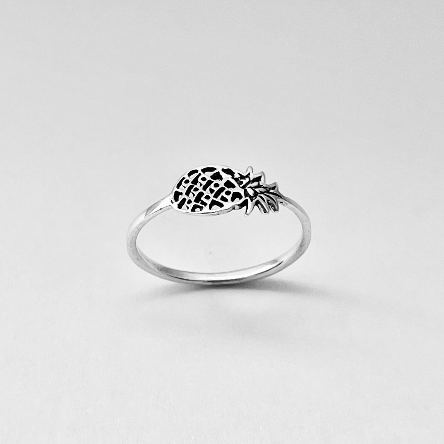 Sterling Silver Dainty Sideway Pineapple Ring, Delicate Silver Rings, Fruit Ring,Tree Ring