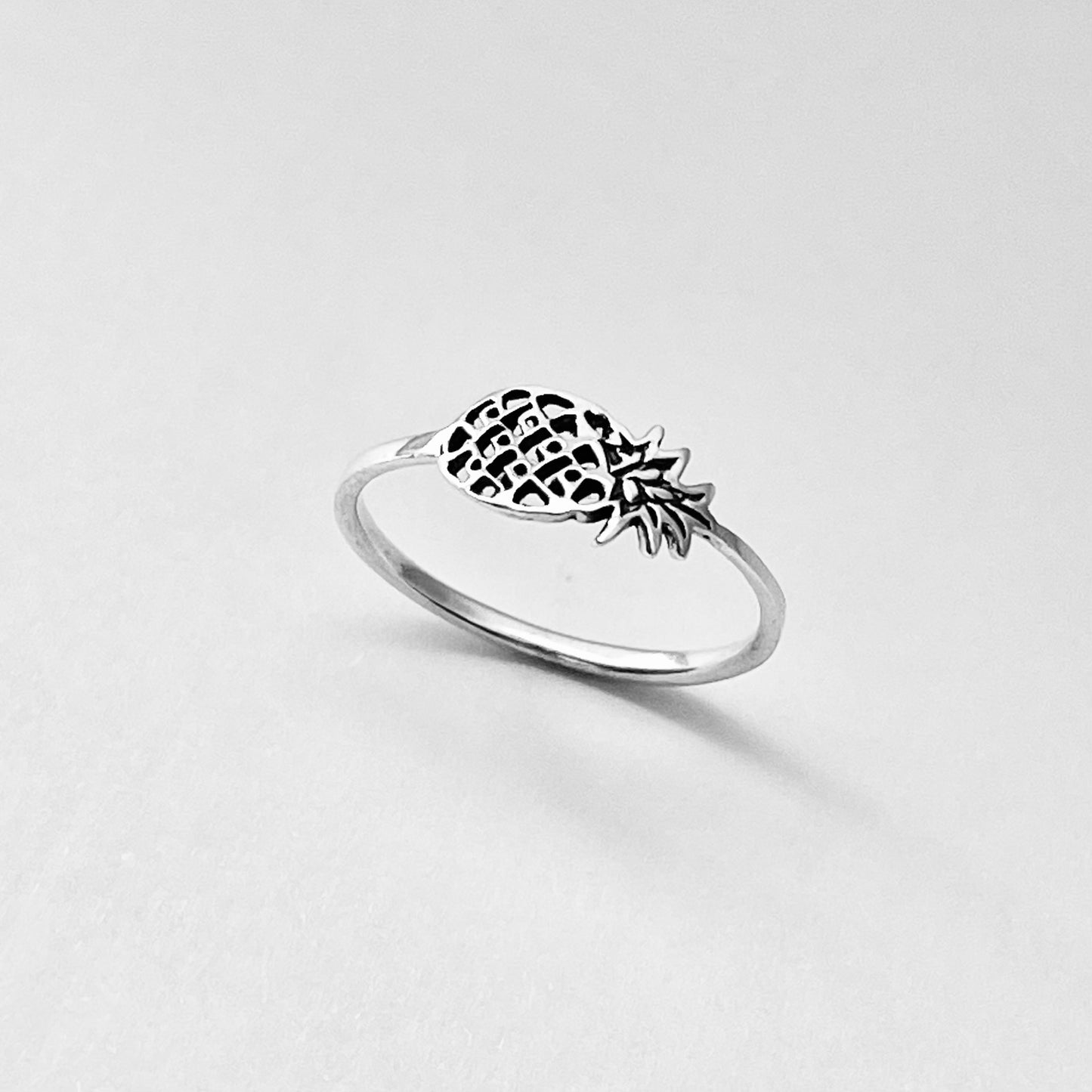 Sterling Silver Dainty Sideway Pineapple Ring, Delicate Silver Rings, Fruit Ring,Tree Ring