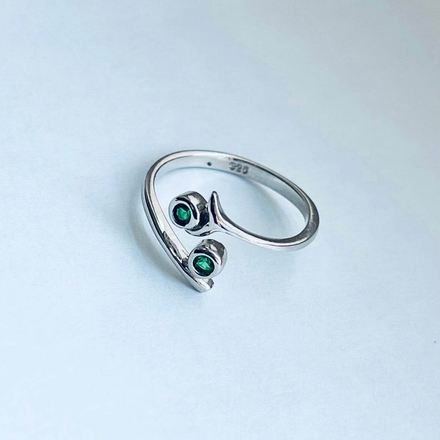 Sterling Silver Emerald CZ Toe Ring, May Birthstone Adjustable Silver Rings