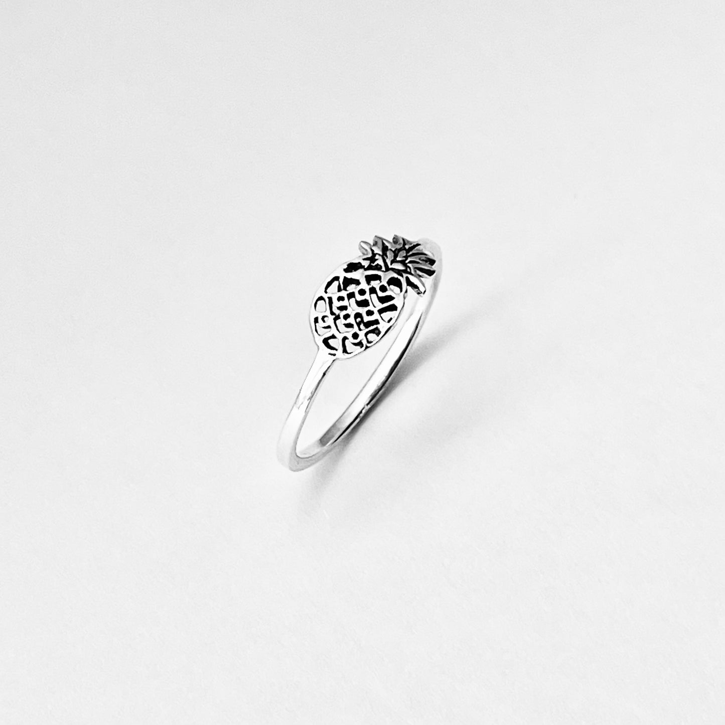 925 Sterling Silver Dainty Sideways Pineapple Ring | Delicate Tropical Fruit Tree Rings