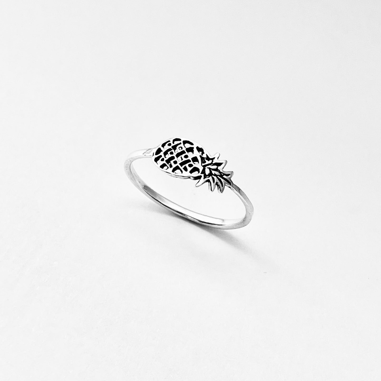 925 Sterling Silver Dainty Sideways Pineapple Ring | Delicate Tropical Fruit Tree Rings