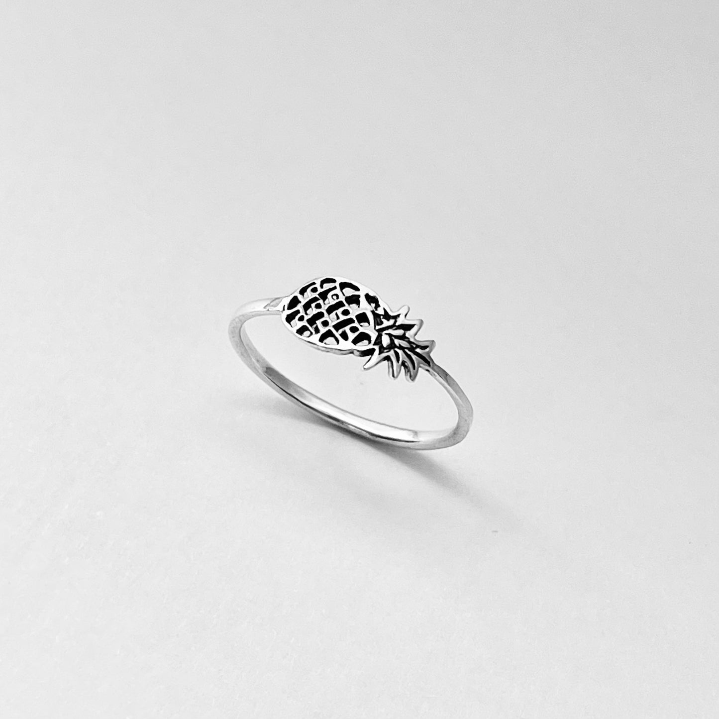 Sterling Silver Dainty Sideway Pineapple Ring, Delicate Silver Rings, Fruit Ring,Tree Ring