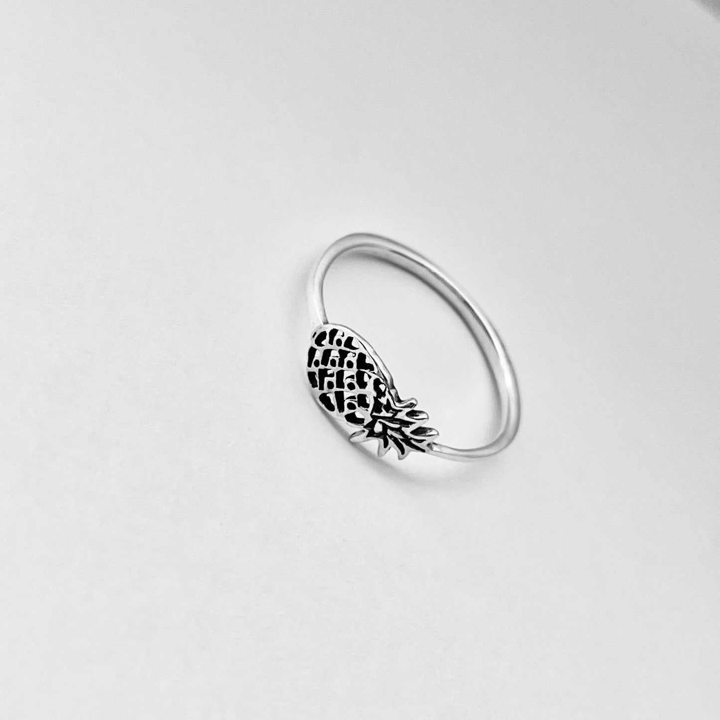 Sterling Silver Dainty Sideway Pineapple Ring, Delicate Silver Rings, Fruit Ring,Tree Ring