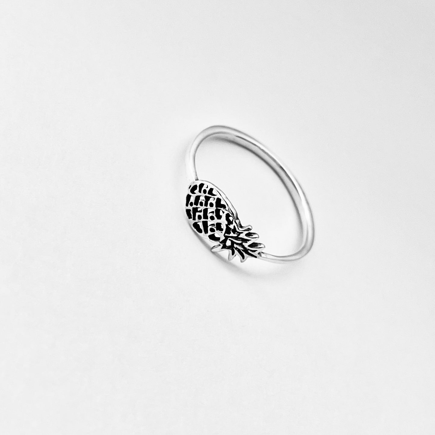 925 Sterling Silver Dainty Sideways Pineapple Ring | Delicate Tropical Fruit Tree Rings