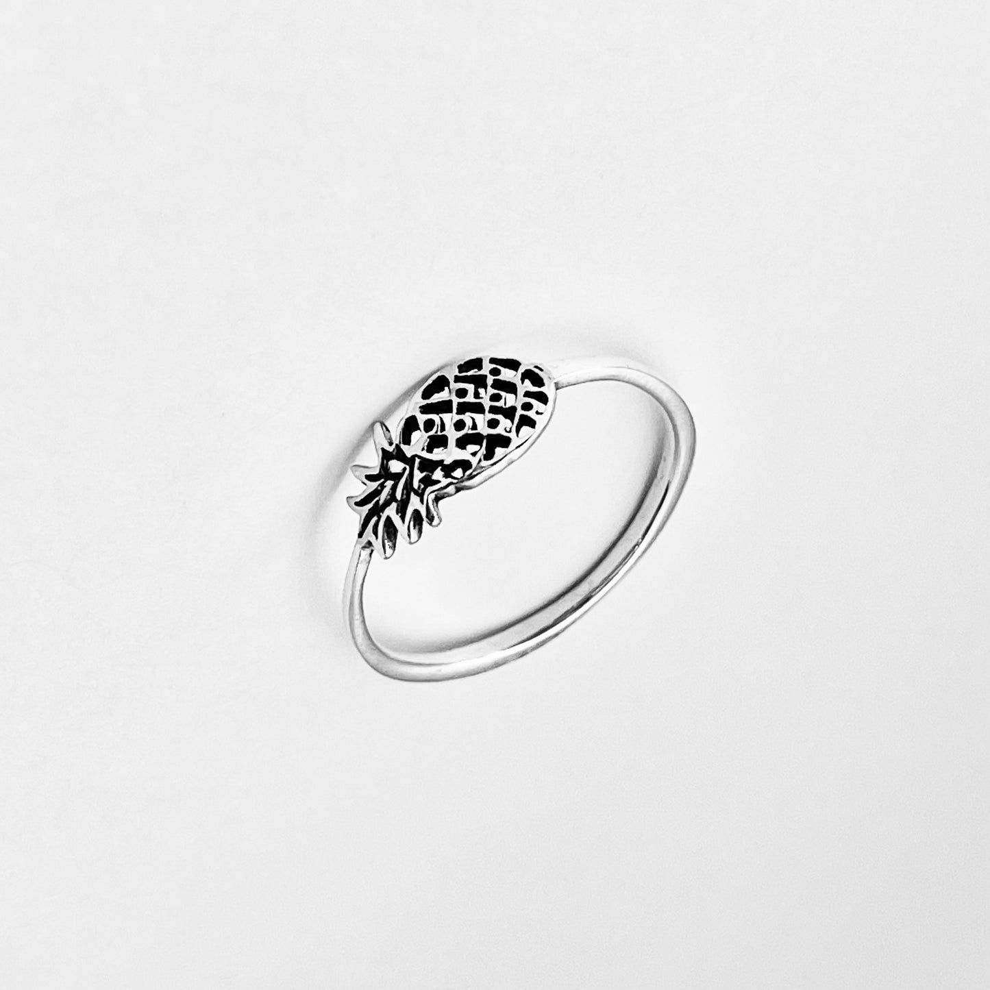925 Sterling Silver Dainty Sideways Pineapple Ring | Delicate Tropical Fruit Tree Rings