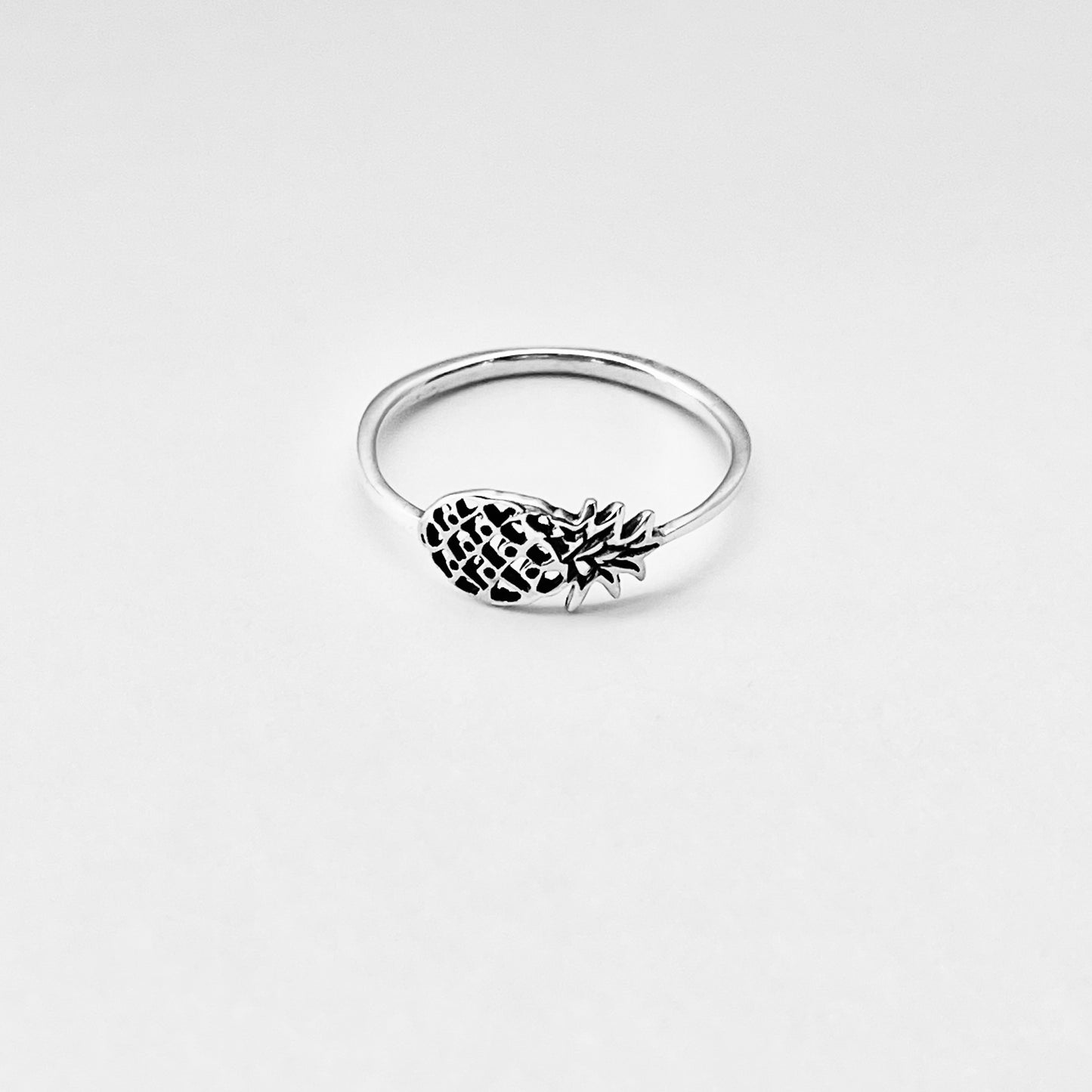 925 Sterling Silver Dainty Sideways Pineapple Ring | Delicate Tropical Fruit Tree Rings