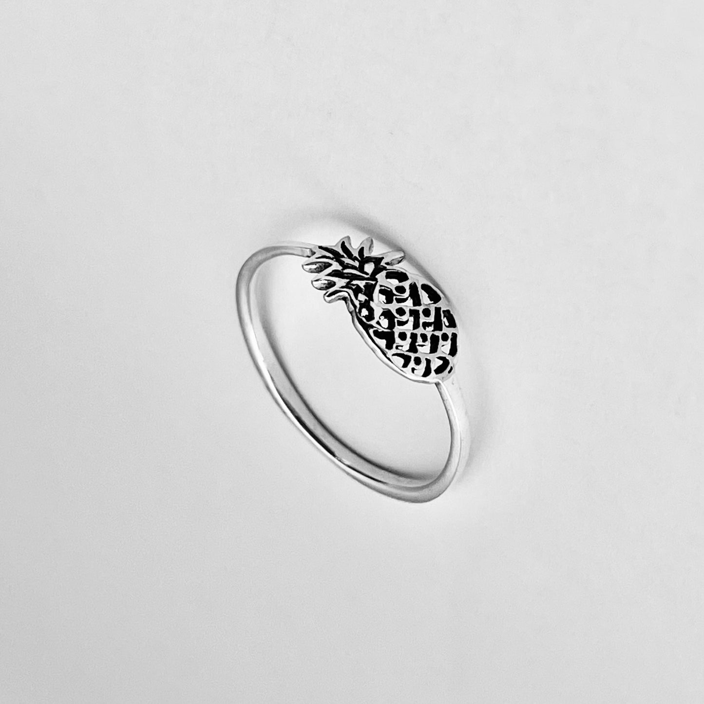 Sterling Silver Dainty Sideway Pineapple Ring, Delicate Silver Rings, Fruit Ring,Tree Ring