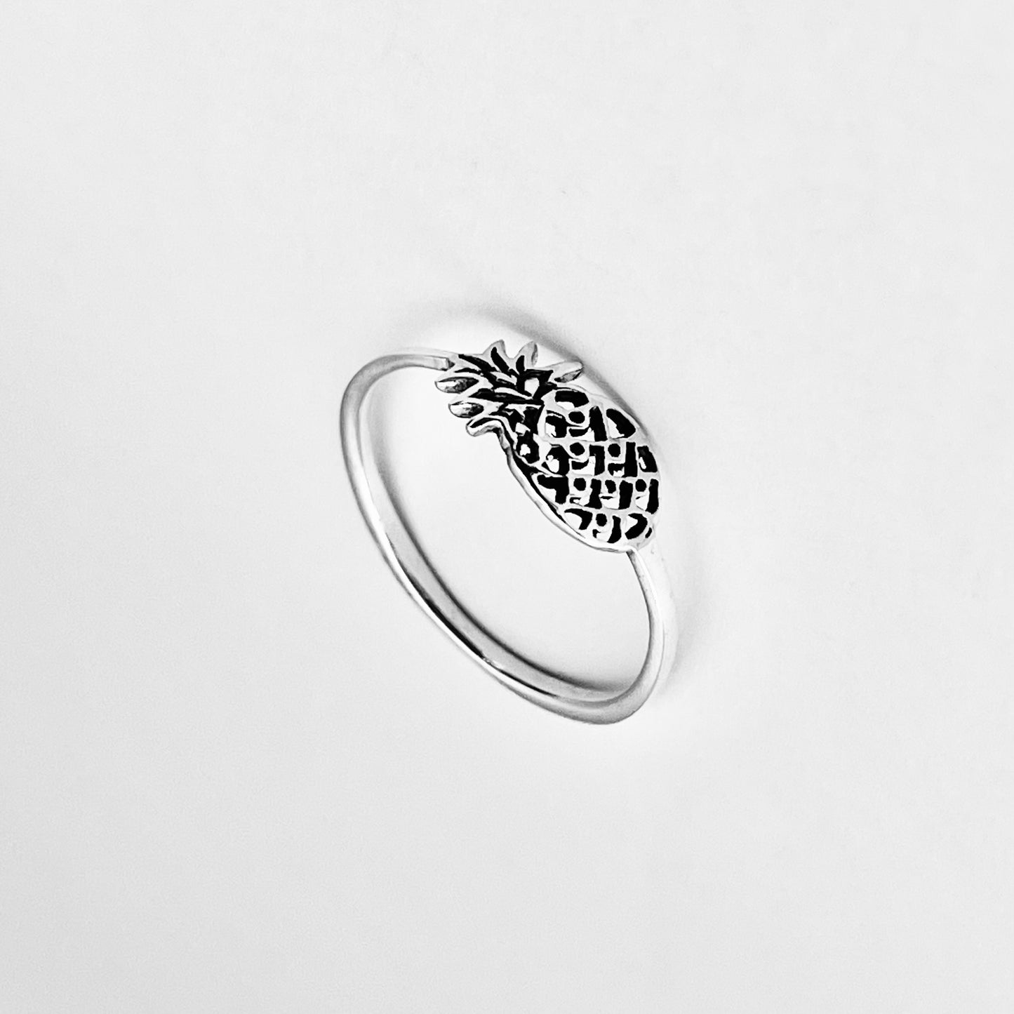 925 Sterling Silver Dainty Sideways Pineapple Ring | Delicate Tropical Fruit Tree Rings