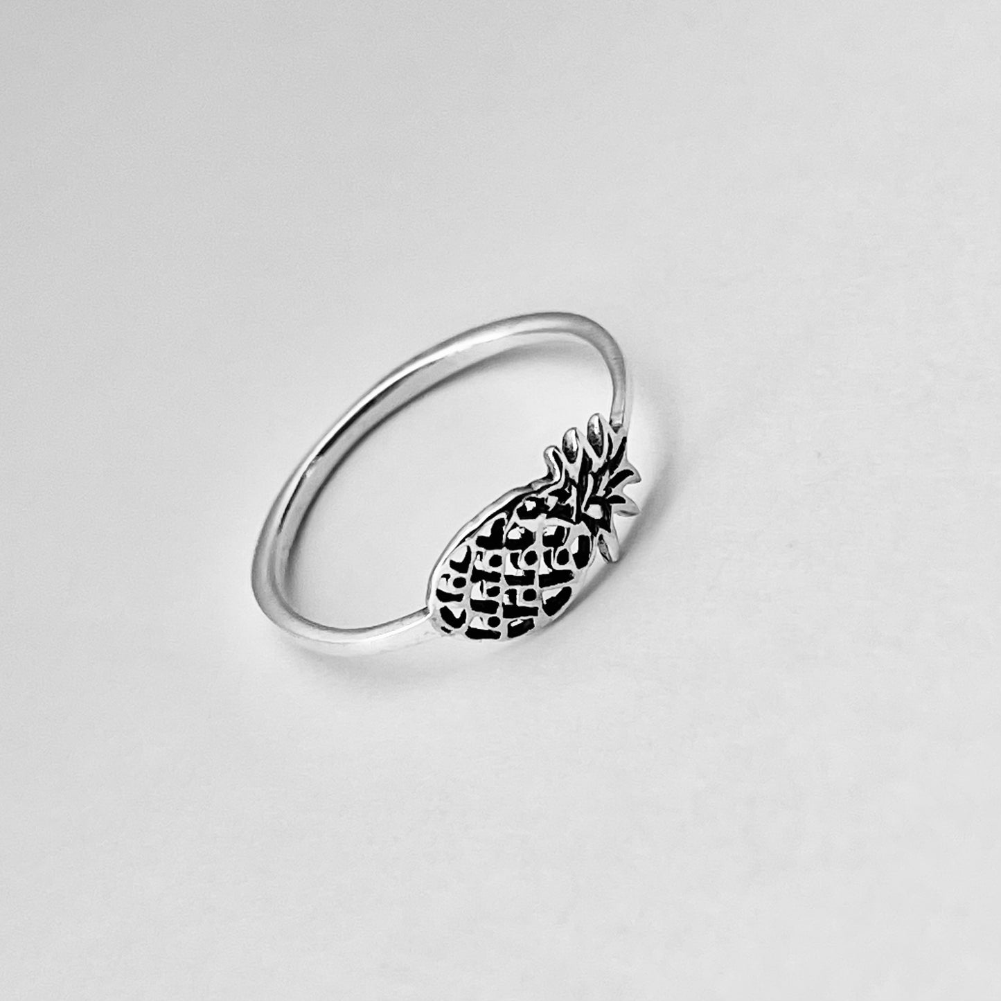 Sterling Silver Dainty Sideway Pineapple Ring, Delicate Silver Rings, Fruit Ring,Tree Ring