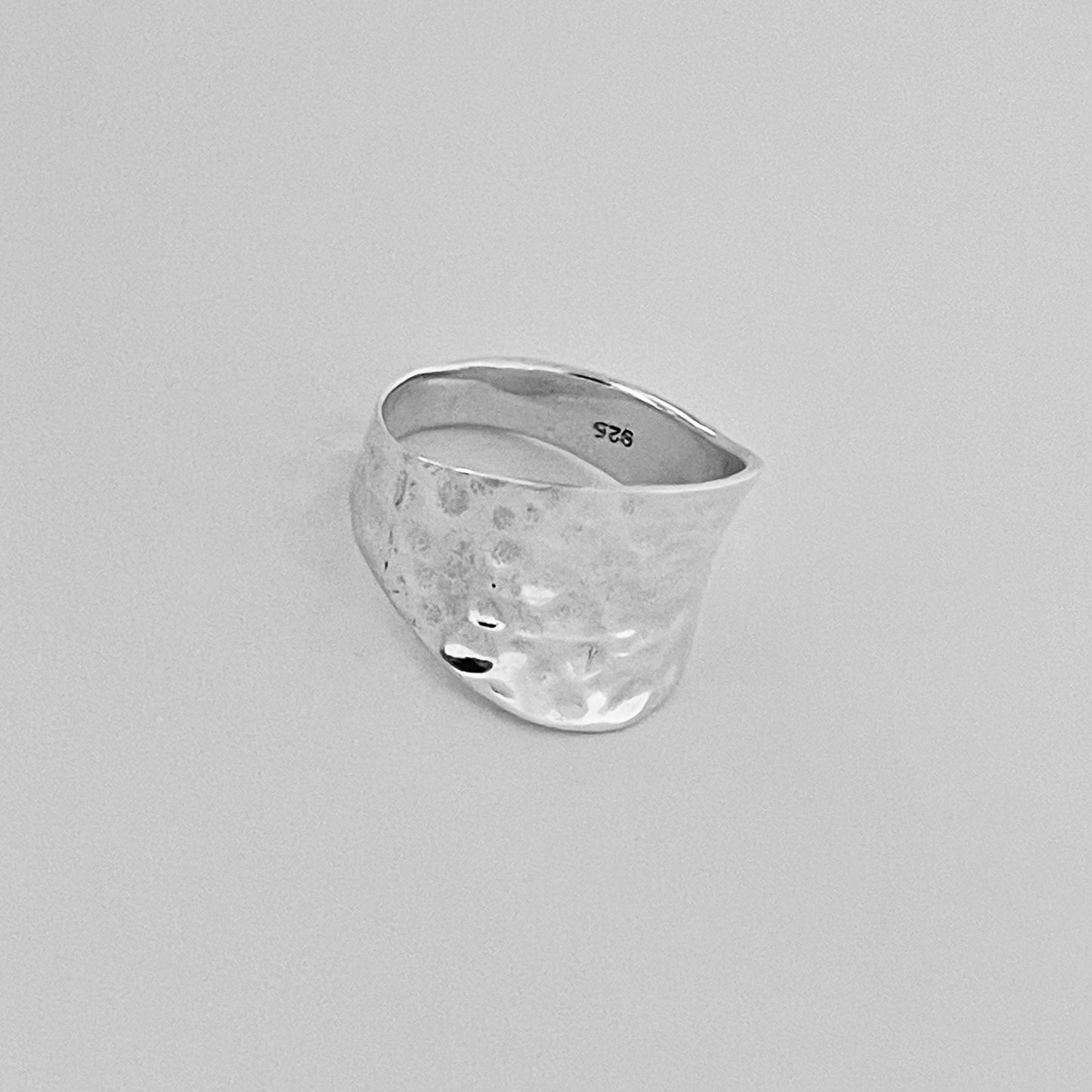 Sterling Silver Thin Hammered Concave Ring, Boho Statement Silver Ring