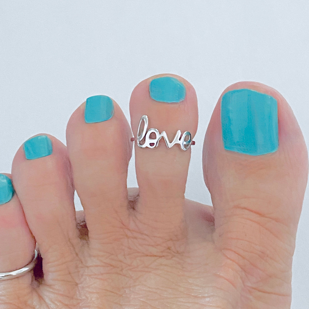 925 Sterling Silver Dainty Statement Love Toe Ring | Word Midi Pinky Silver Rings