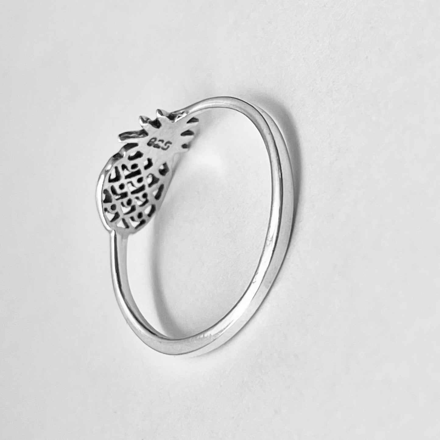 Sterling Silver Dainty Sideway Pineapple Ring, Delicate Silver Rings, Fruit Ring,Tree Ring