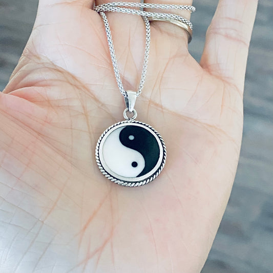 925 Sterling Silver Statement Yin and Yang Necklace | Yoga Balance of Life Pendant Chain