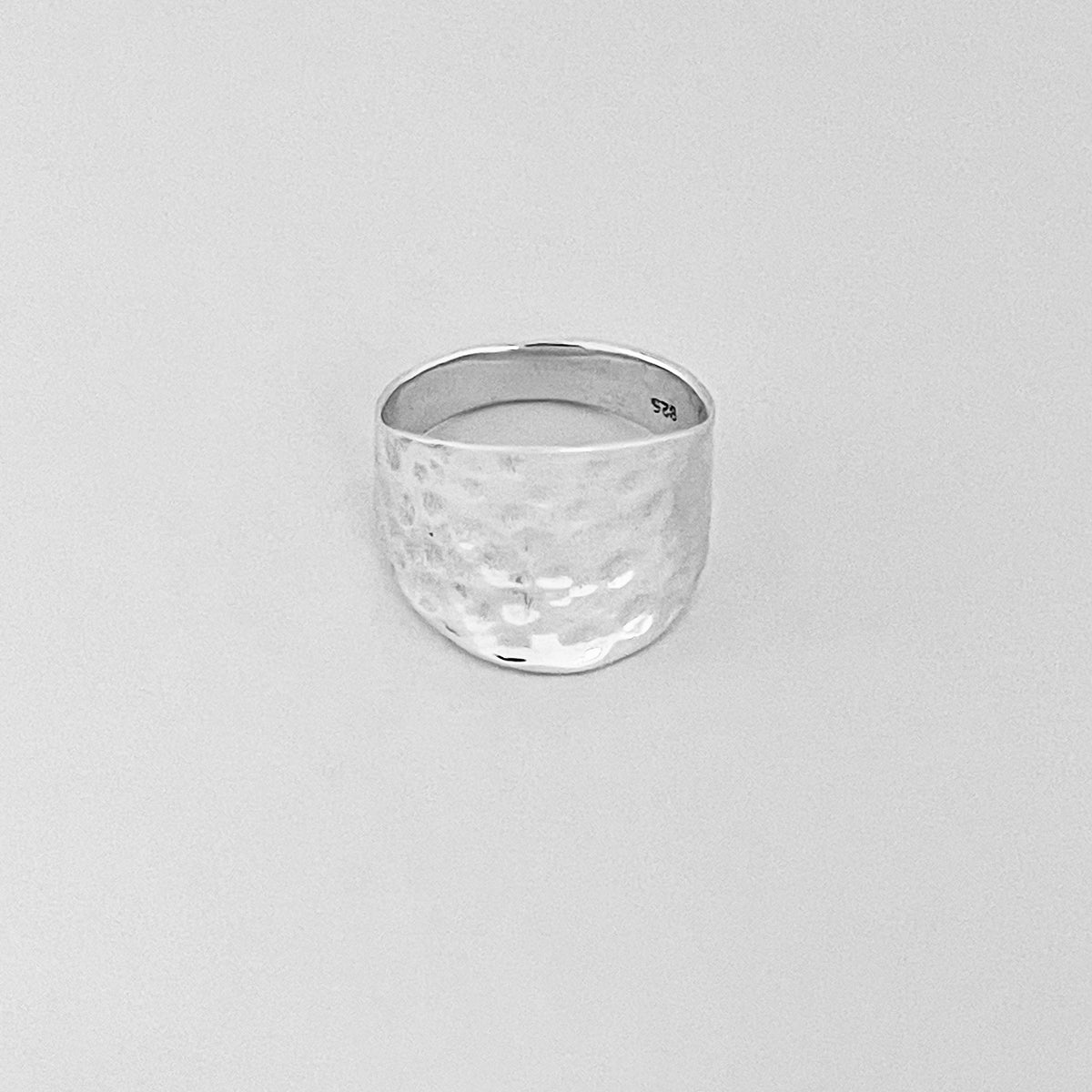 925 Sterling Silver Thin Hammered Concave Ring | Statement Boho Wide Silver Rings