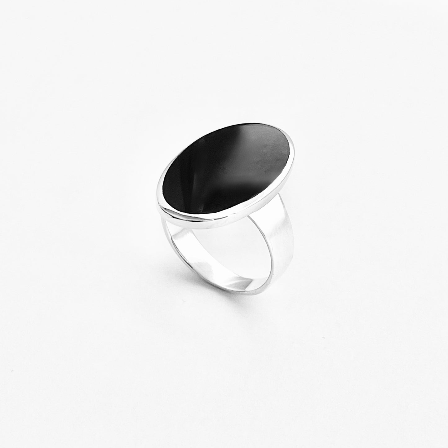 Sterling Silver Simple Large Oval Black Onyx Ring, Silver Rings, Statement Stone Jewelry
