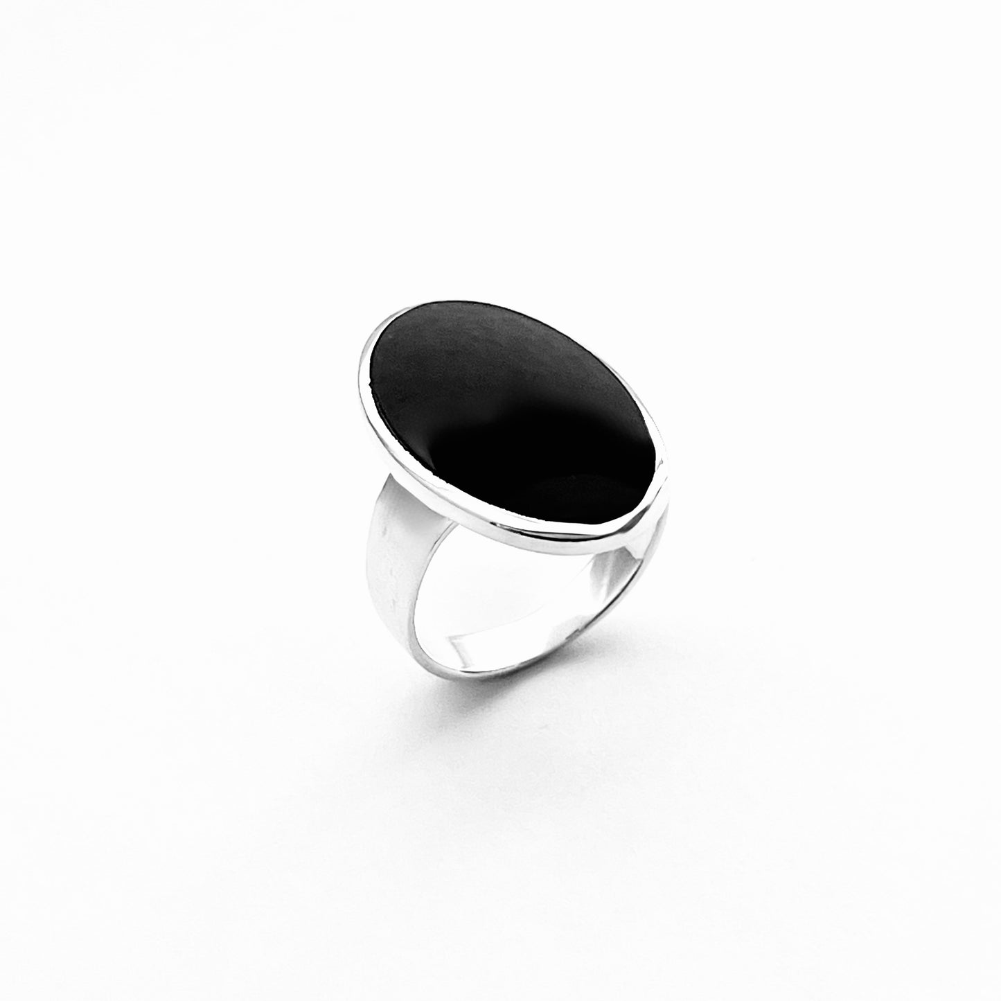 Sterling Silver Simple Large Oval Black Onyx Ring, Silver Rings, Statement Stone Jewelry