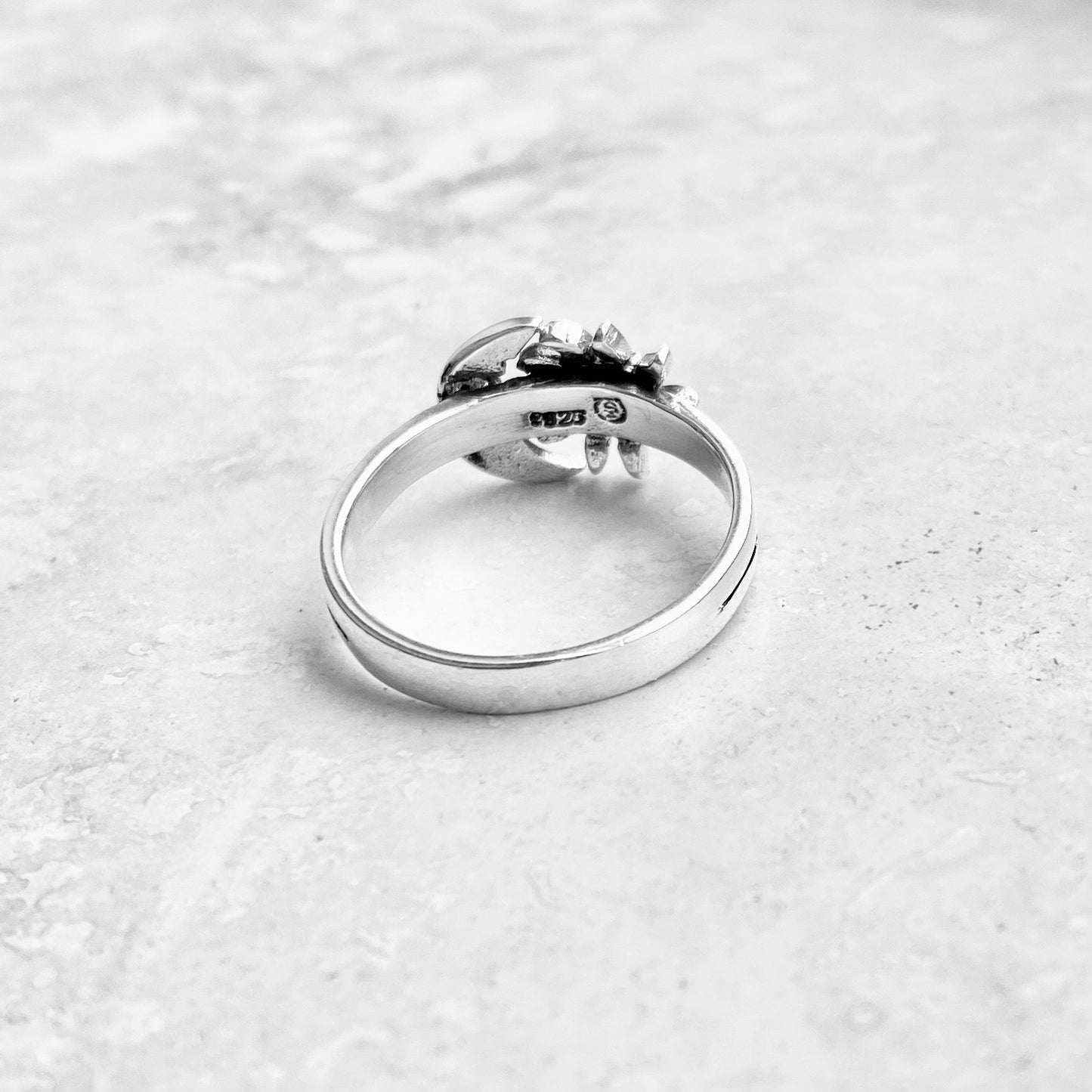 925 Sterling Silver Crescent Moon and Sun Face Ring | Celestial Sunshine Silver Rings