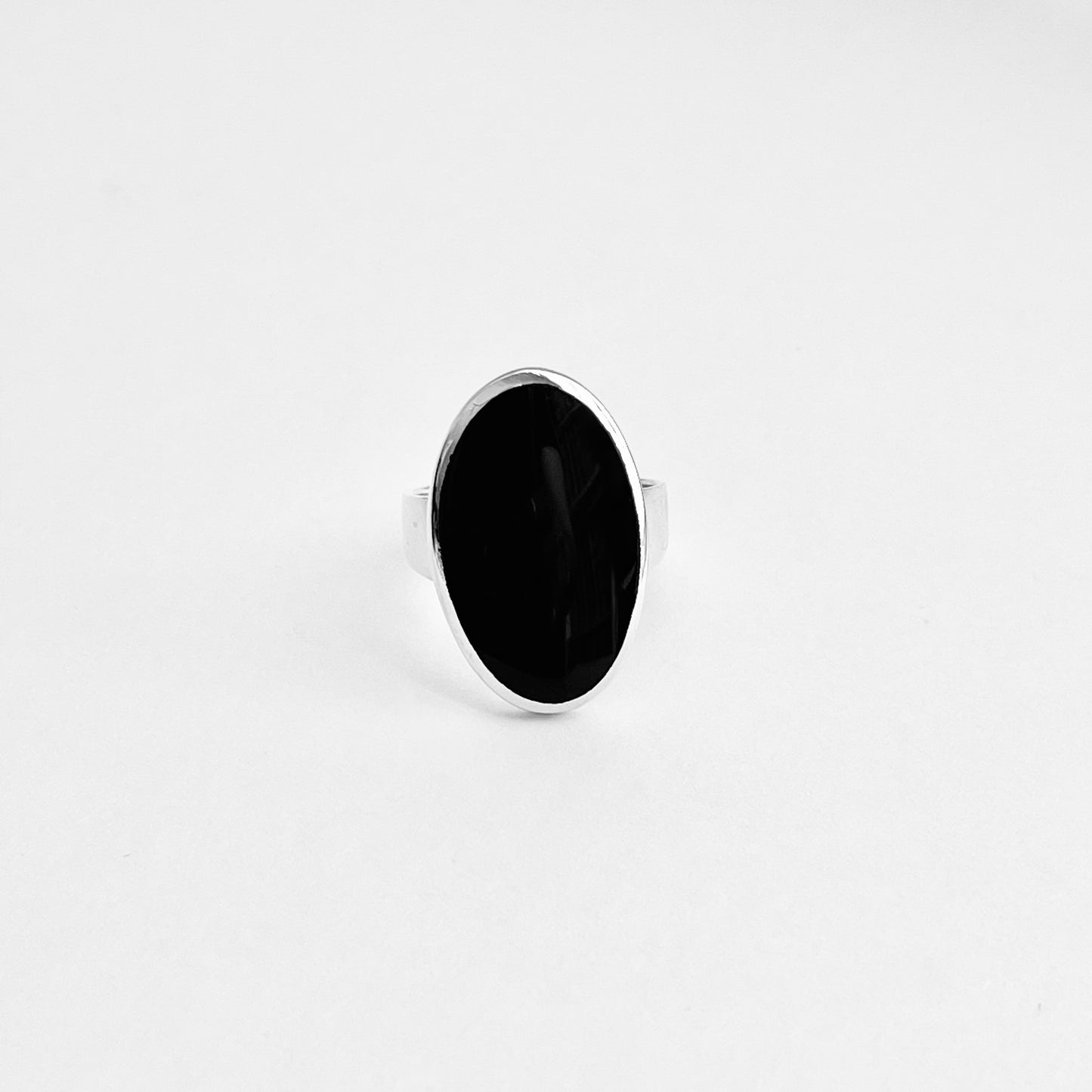 Sterling Silver Simple Large Oval Black Onyx Ring, Silver Rings, Statement Stone Jewelry
