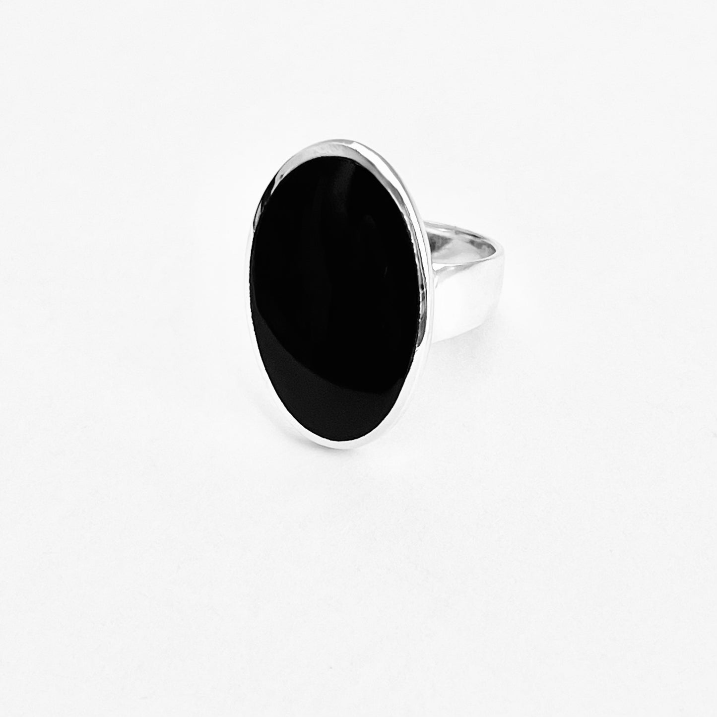 Sterling Silver Simple Large Oval Black Onyx Ring, Silver Rings, Statement Stone Jewelry