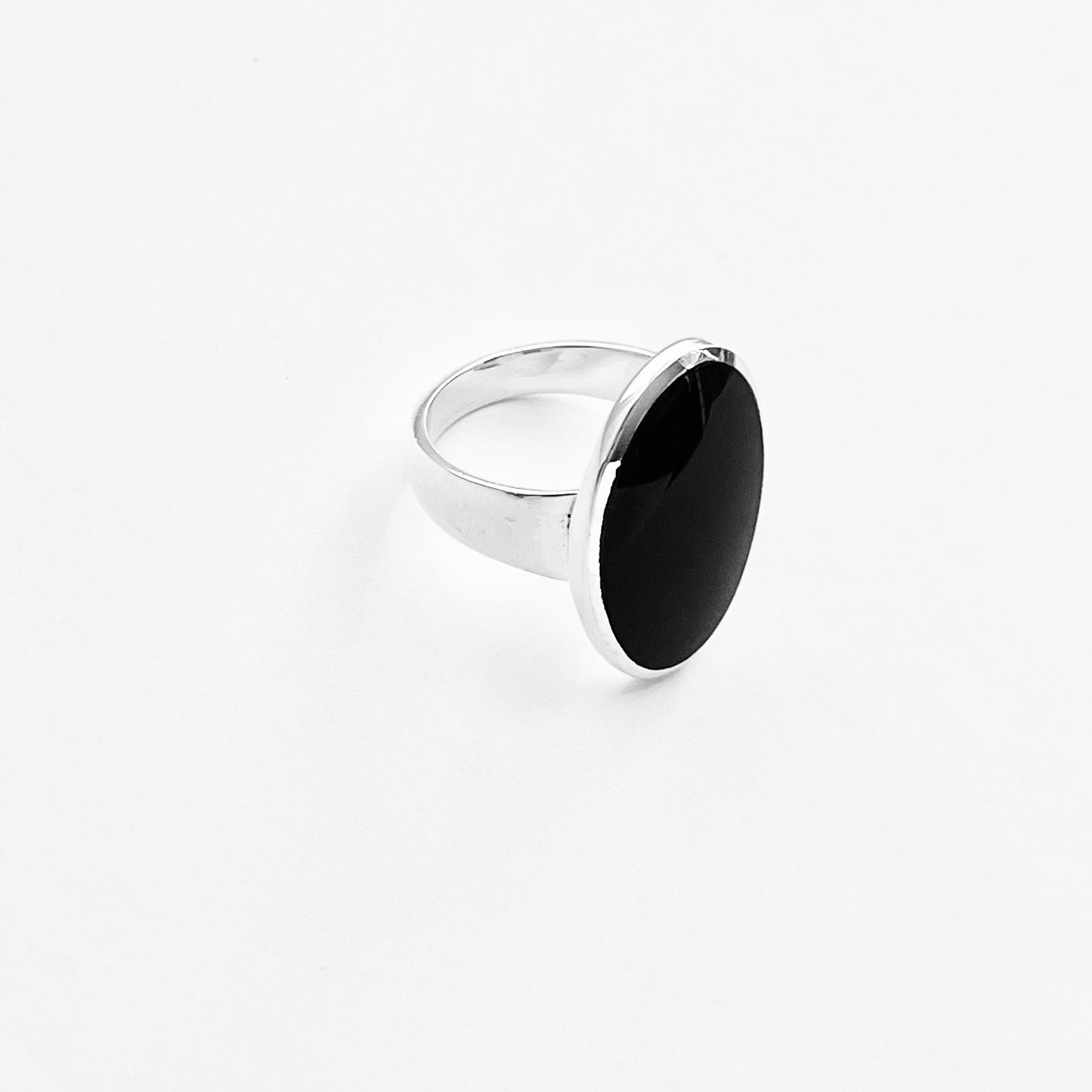 Sterling Silver Simple Large Oval Black Onyx Ring, Silver Rings, Statement Stone Jewelry