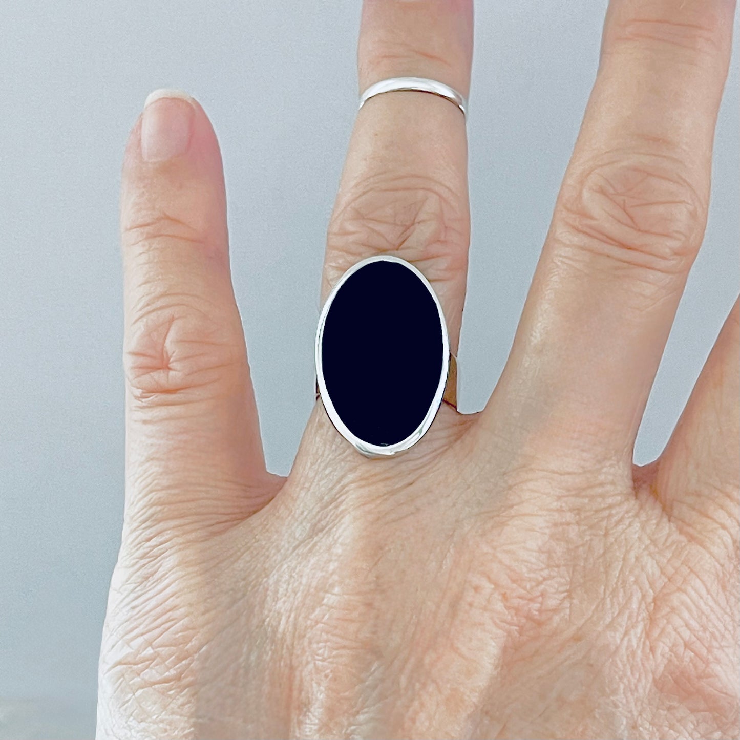 Sterling Silver Simple Large Oval Black Onyx Ring, Silver Rings, Statement Stone Jewelry