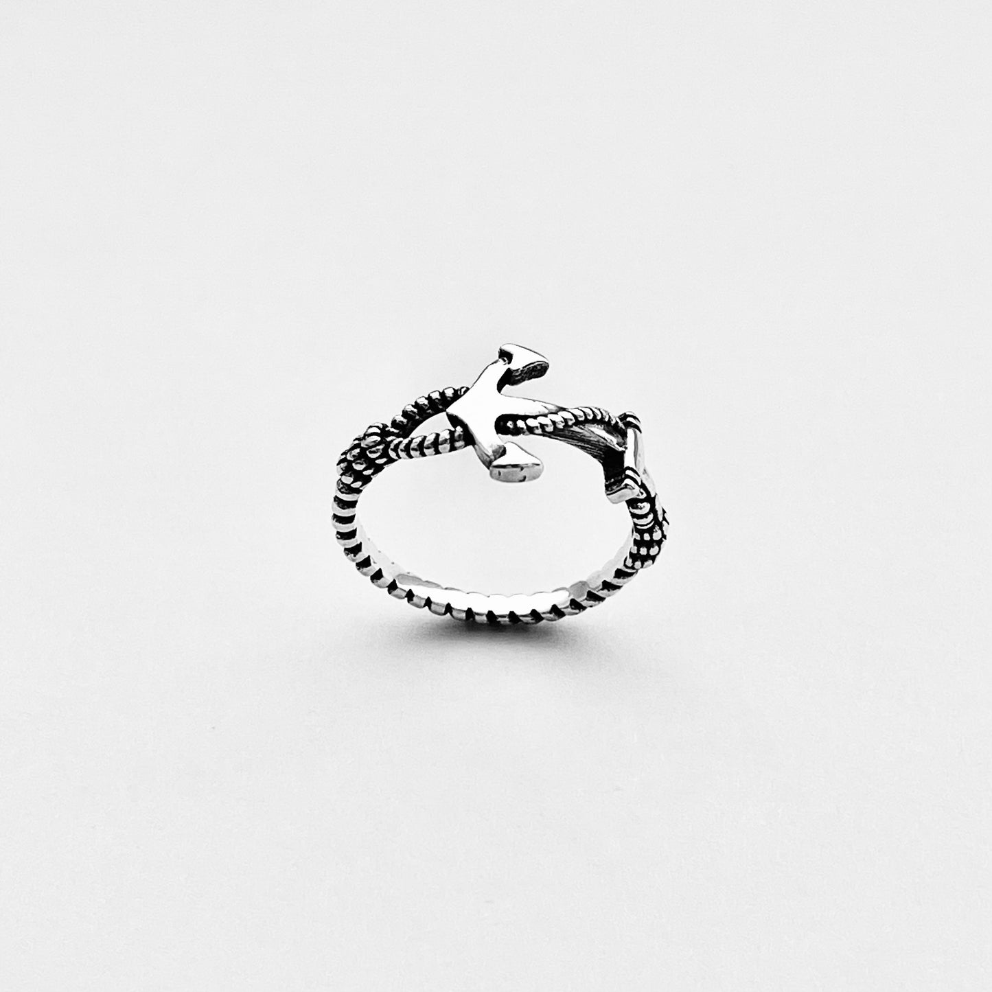 Sterling Silver Anchor Ring with Rope Band, Dainty Ocean Jewelry, Ship Rings