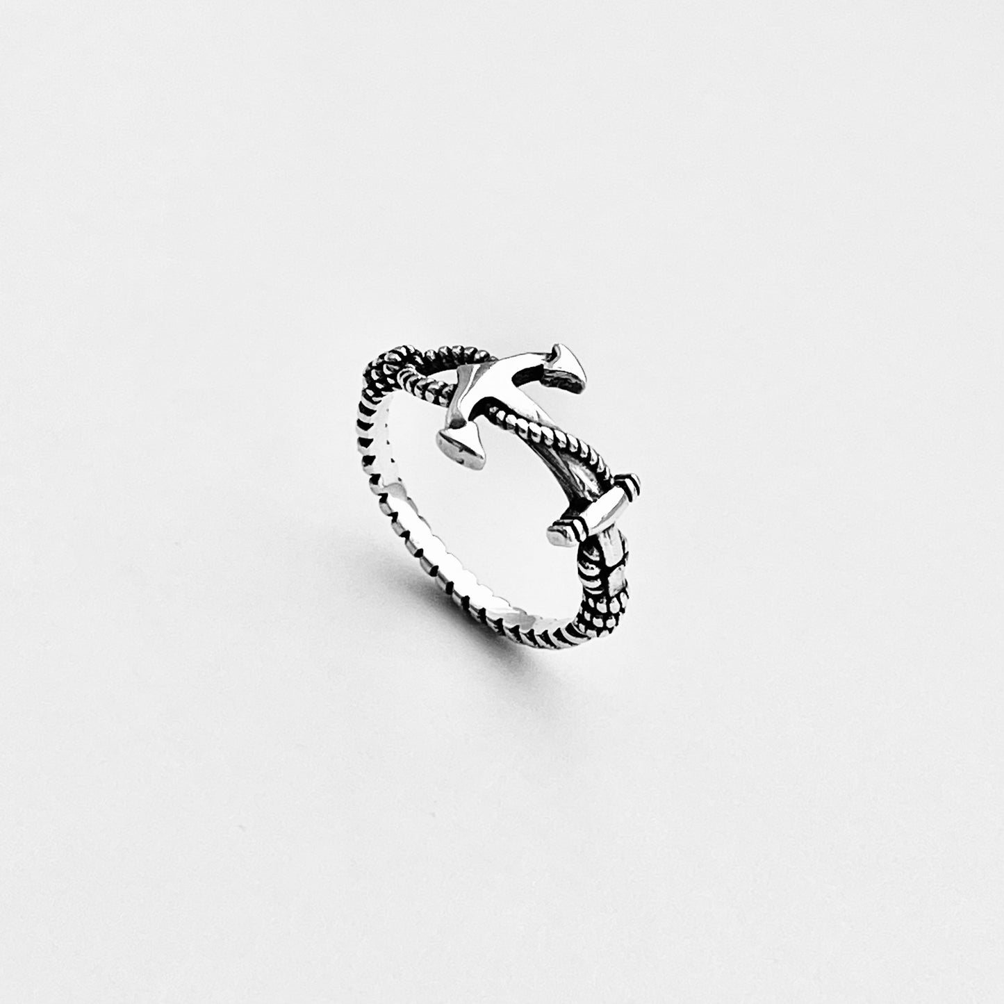 Sterling Silver Anchor Ring with Rope Band, Dainty Ocean Jewelry, Ship Rings